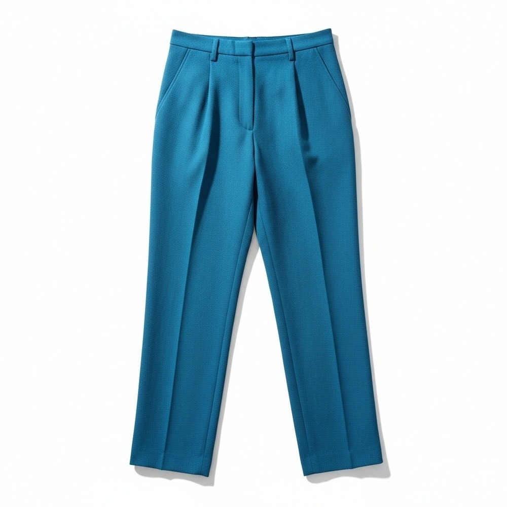 Plaza South Womens Teal Blue Pleated High Waist Elastic Back Dress Pants Size L